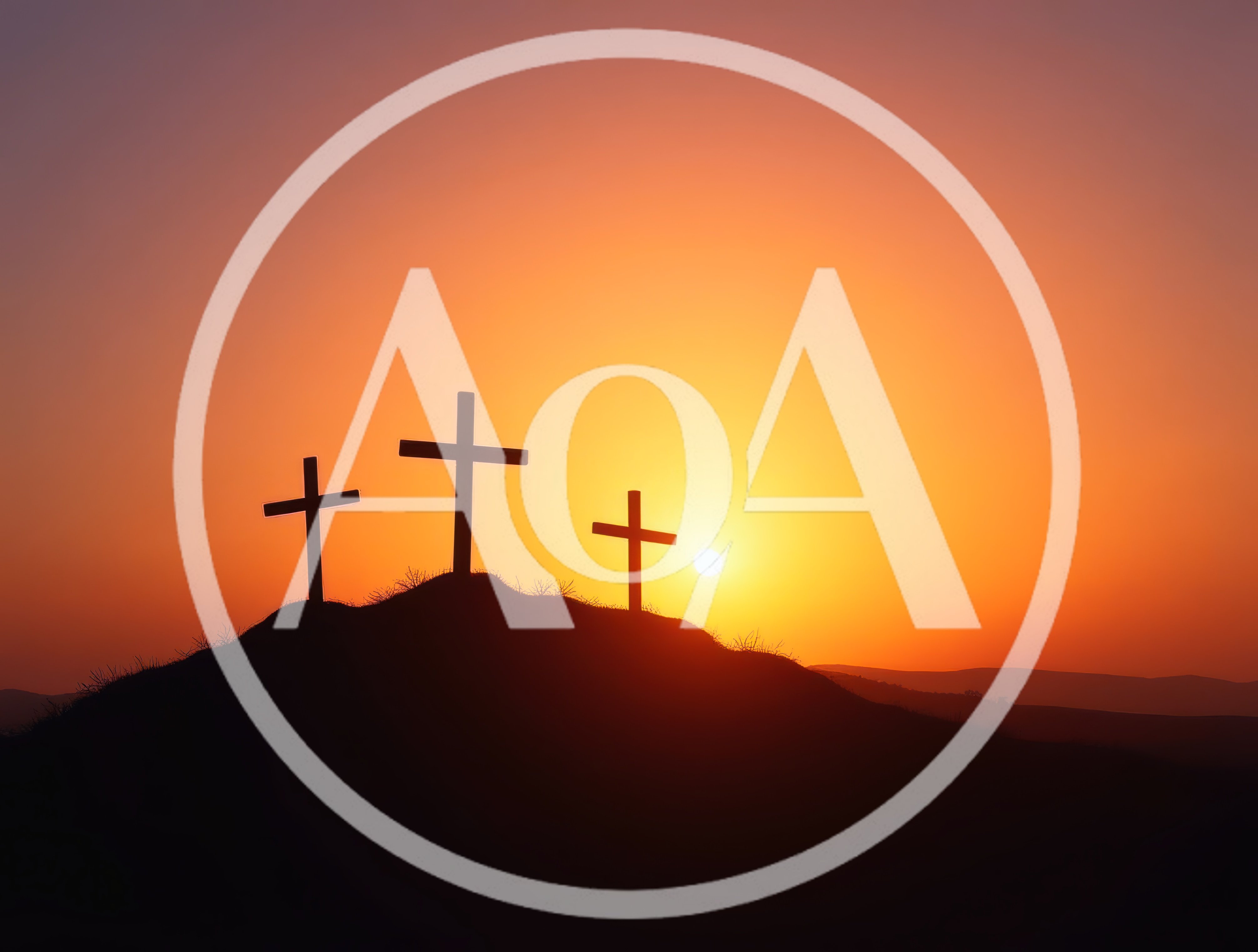 Three Wooden Crosses Silhouetted Against A Vibrant Sunset