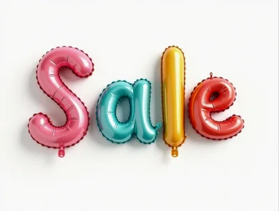 Colorful Balloon Letters Spelling Sale on White Background
