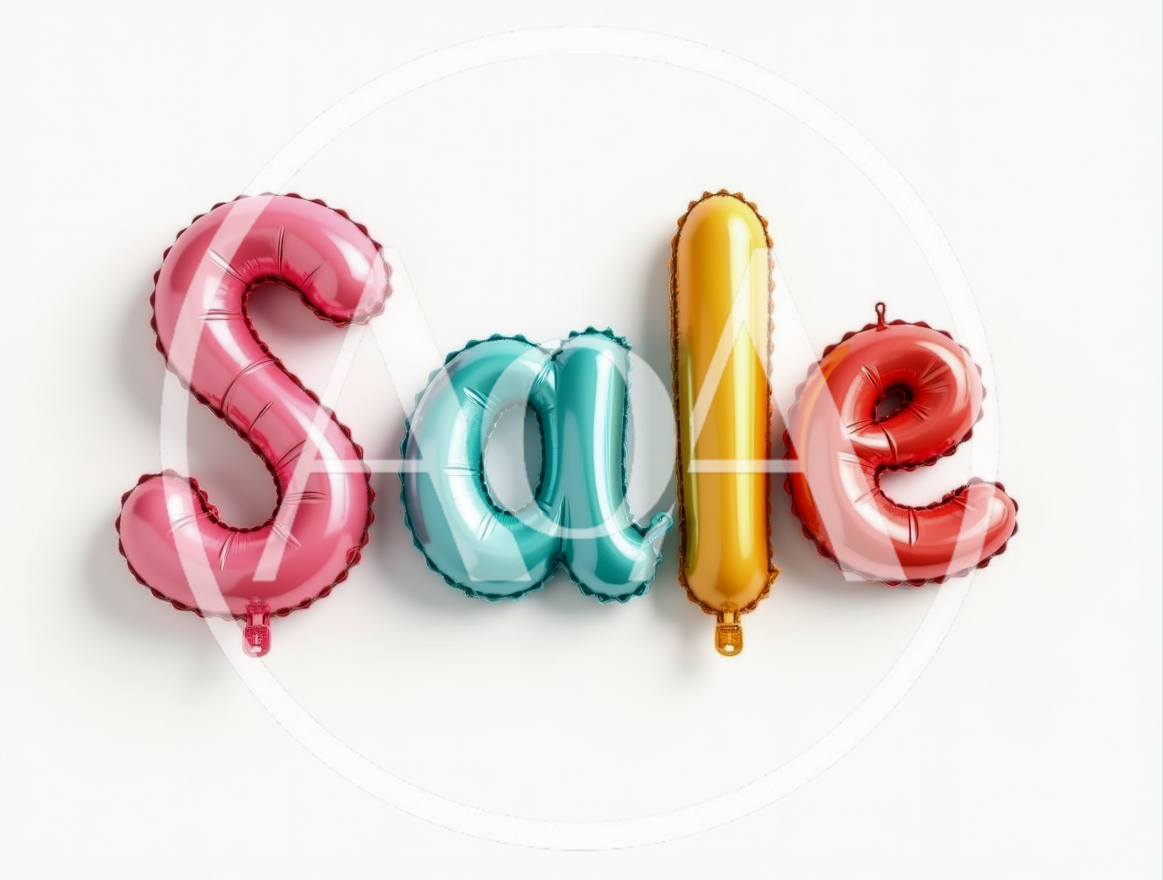 Colorful Balloon Letters Spelling Sale on White Background