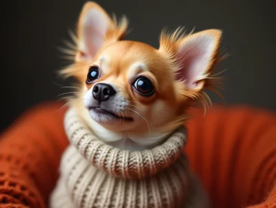 Adorable Long Haired Chihuahua Wearing A Knitted Sweater