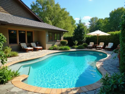 Luxury Backyard Swimming Pool With Lounge Chairs