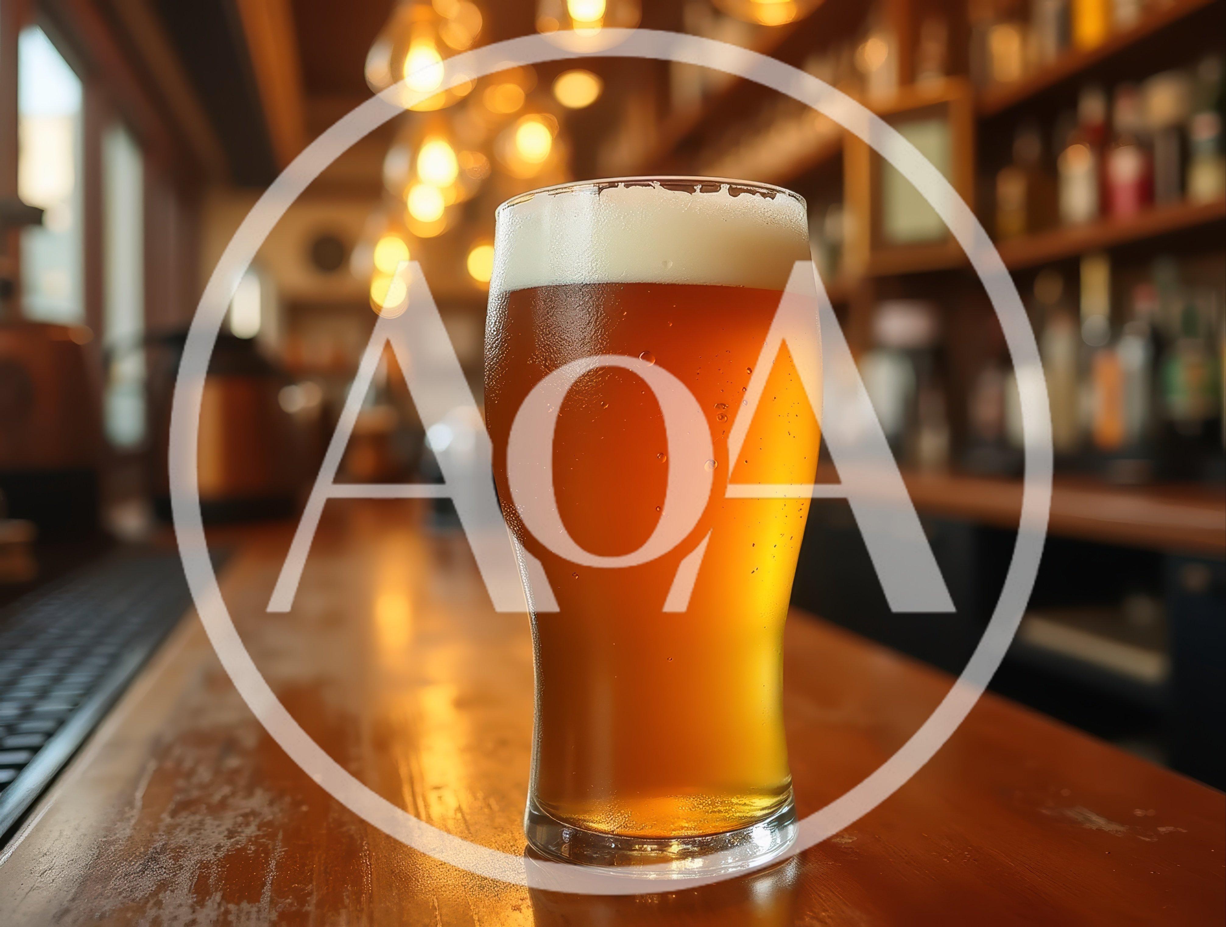 Cold Pint Of Beer On A Wooden Bar Counter