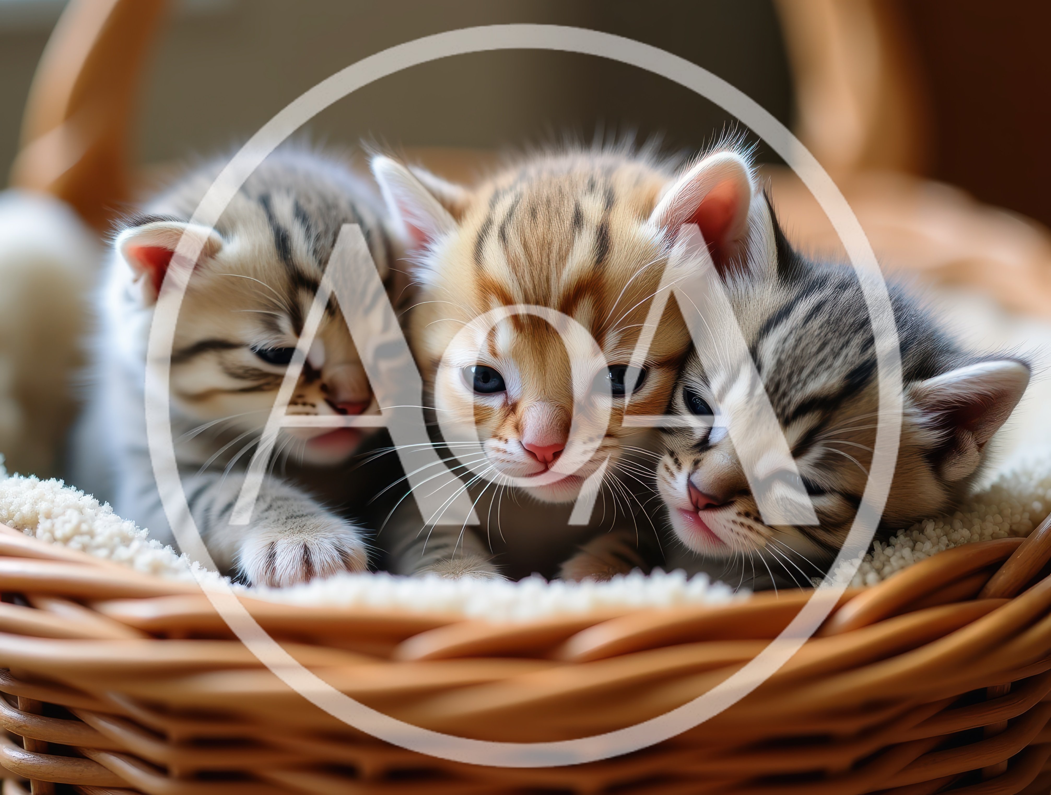 Three Adorable Tabby Kittens Resting In A Wicker Basket