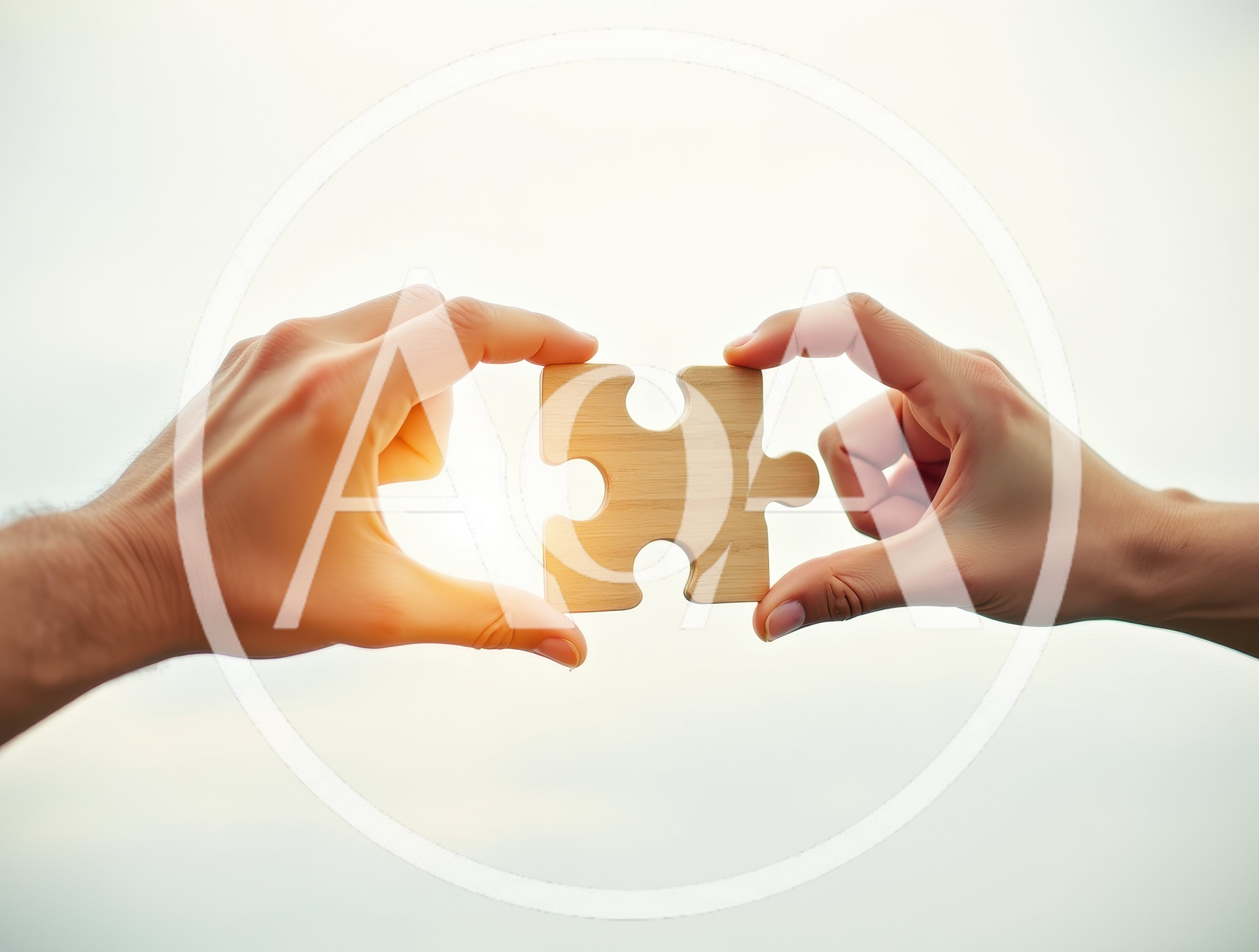 Two Hands Connecting A Wooden Puzzle Piece
