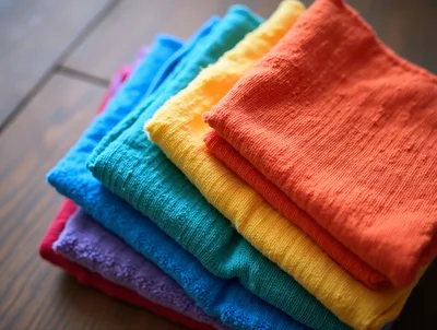 Stack Of Colorful Folded Microfiber Cleaning Cloths