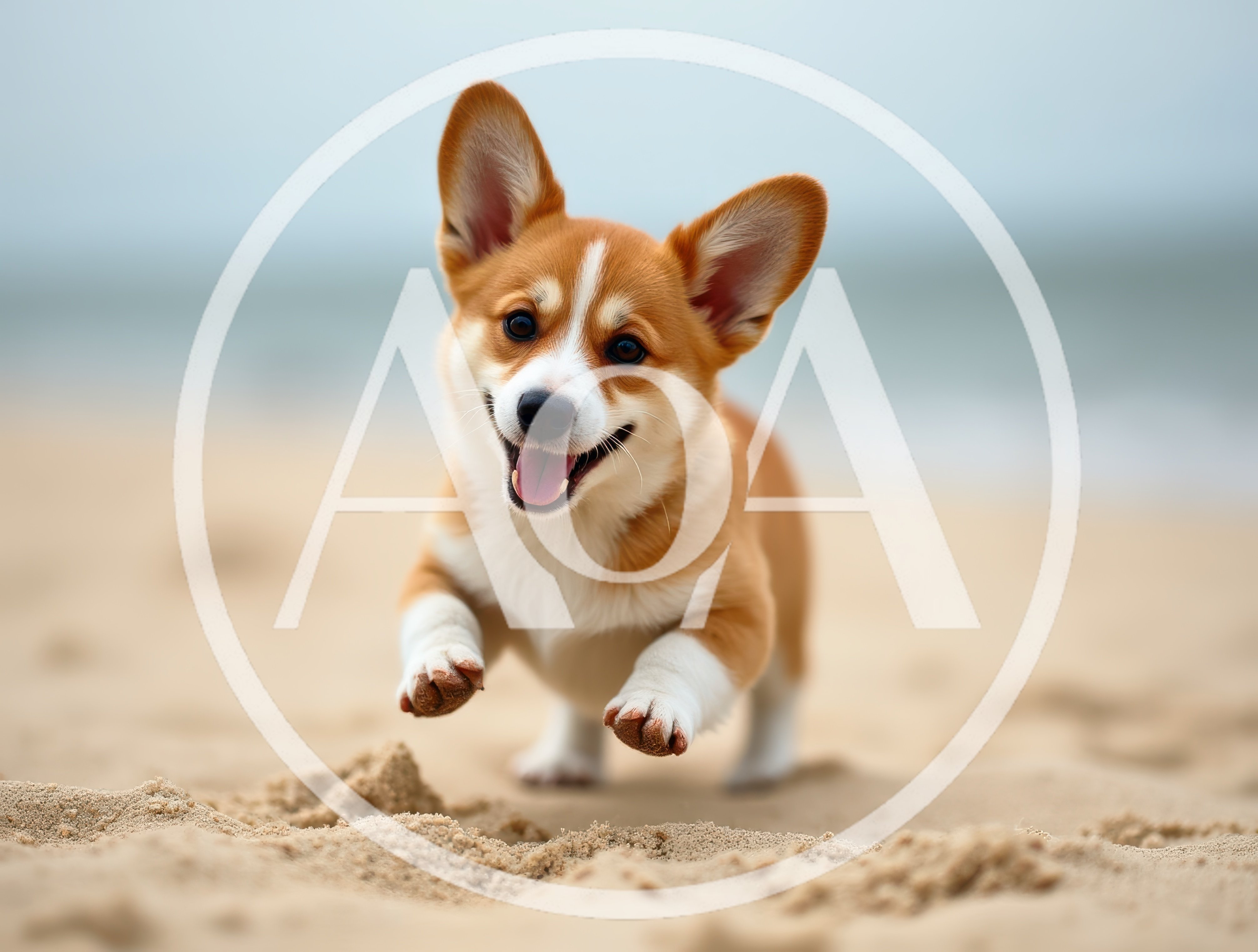 Happy Corgi Puppy Running On A Sandy Beach