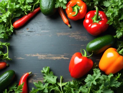 Fresh Vegetables Arranged on Dark Wooden Background