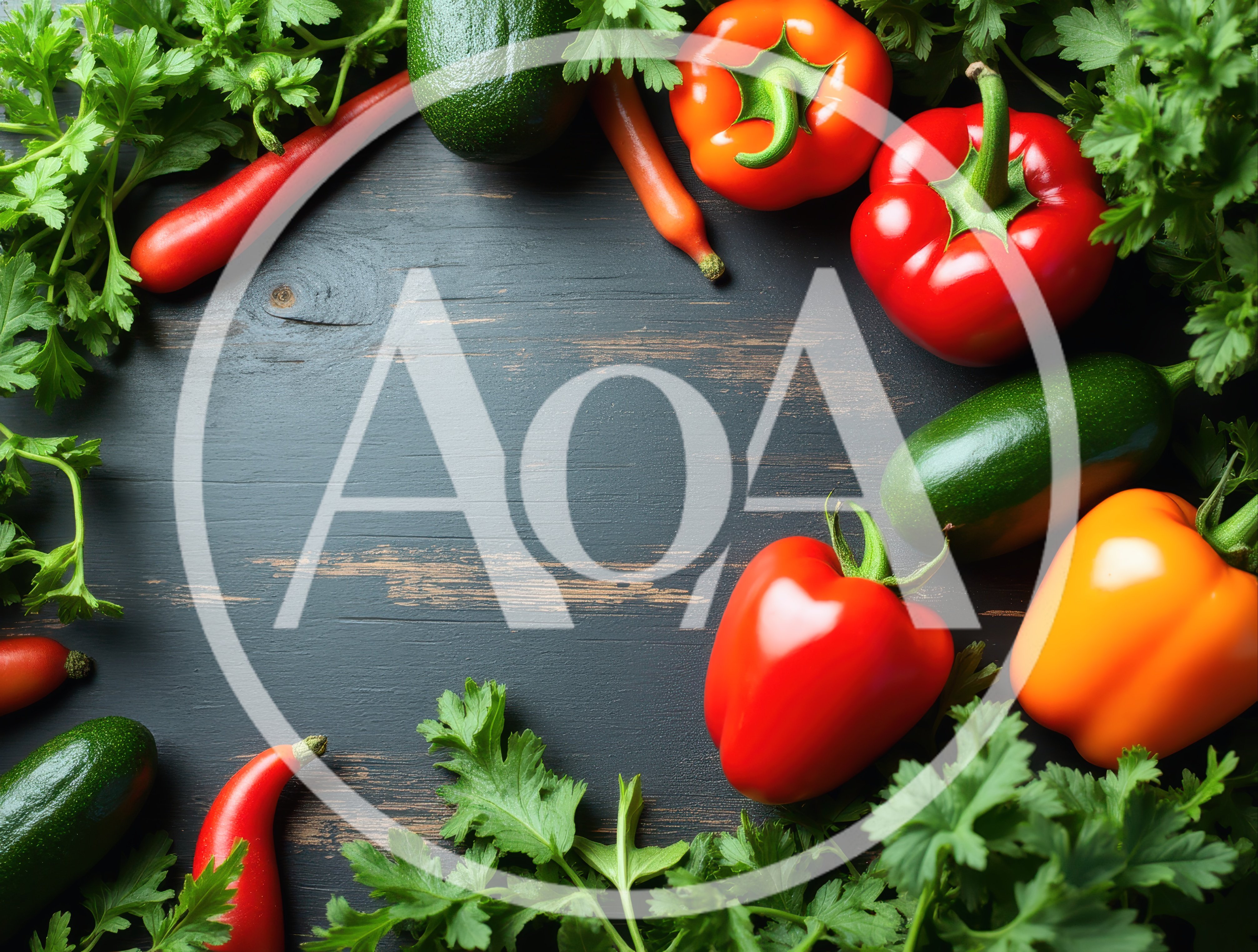 Fresh Vegetables Arranged on Dark Wooden Background