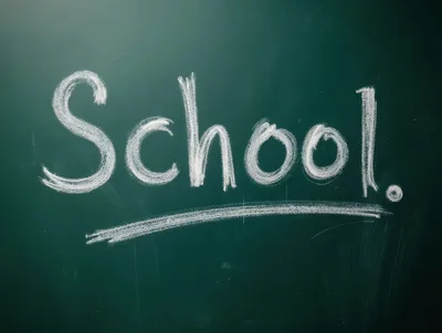 School Written In White Chalk On A Green Blackboard