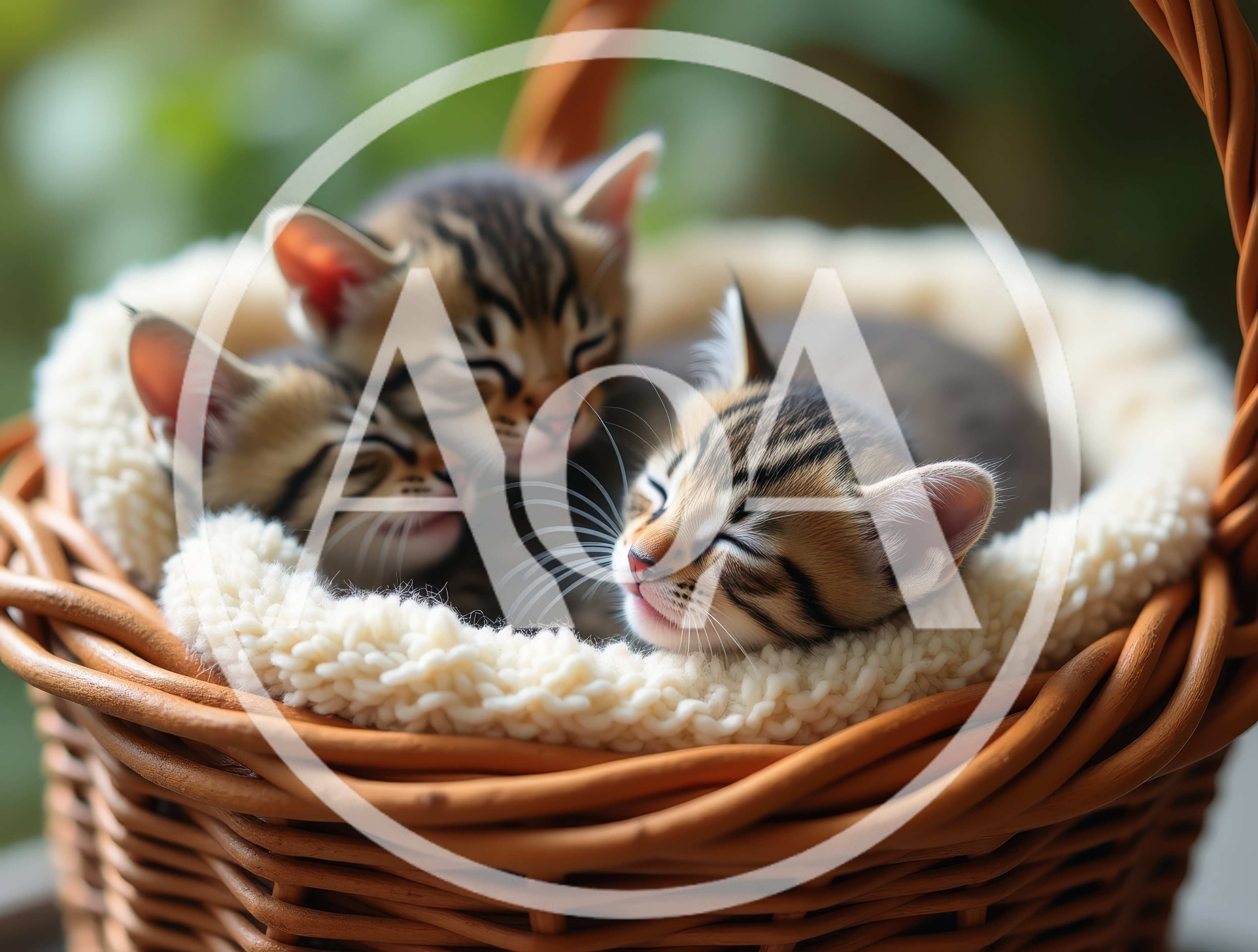 Three Sleeping Tabby Kittens In A Woven Basket
