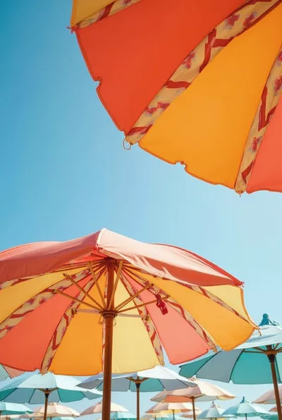 Colorful Beach Umbrellas Under A Clear Blue Sky
