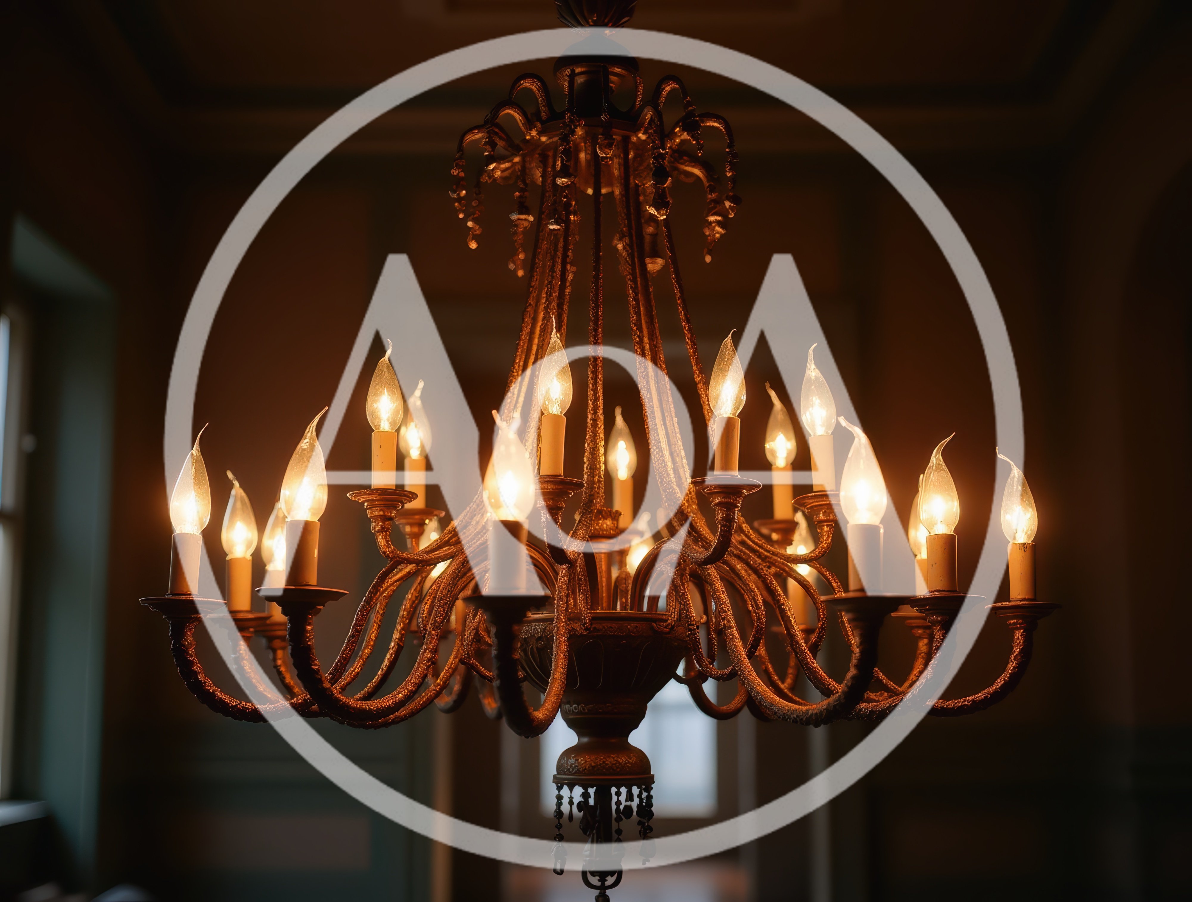 Ornate Antique Chandelier With Glowing Candle Bulbs
