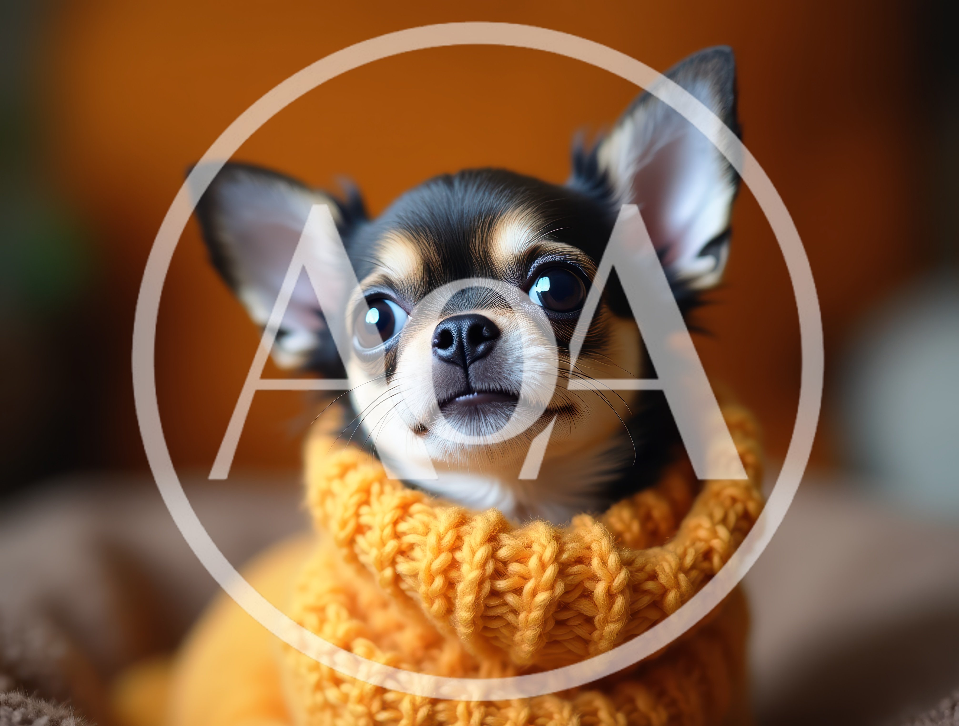Adorable Chihuahua Puppy Wearing A Cozy Orange Knitted Sweater
