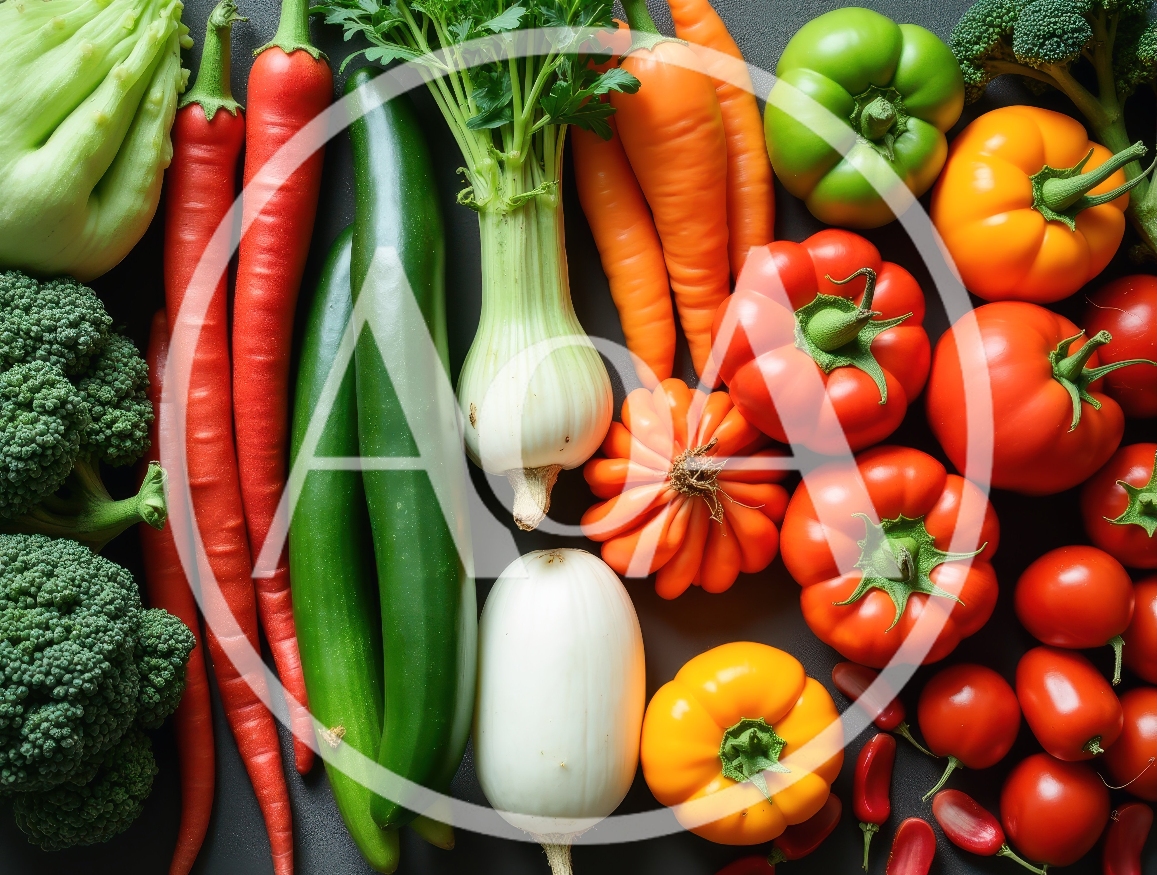 Fresh Assorted Vegetables Arranged On Dark Background