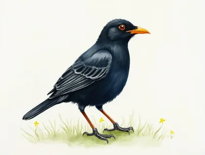 Illustration Of A Blackbird Standing On Grass