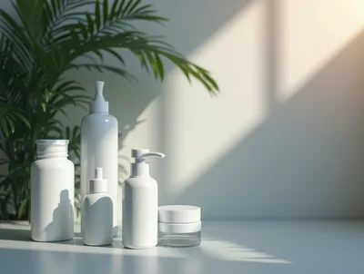 Minimalist White Skincare Product Bottles on Table