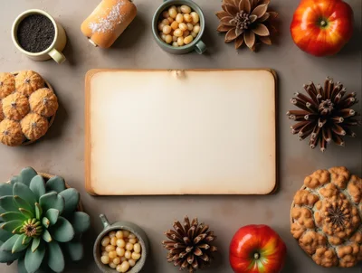 Flat Lay Composition With Blank Vintage Paper And Autumn Decor