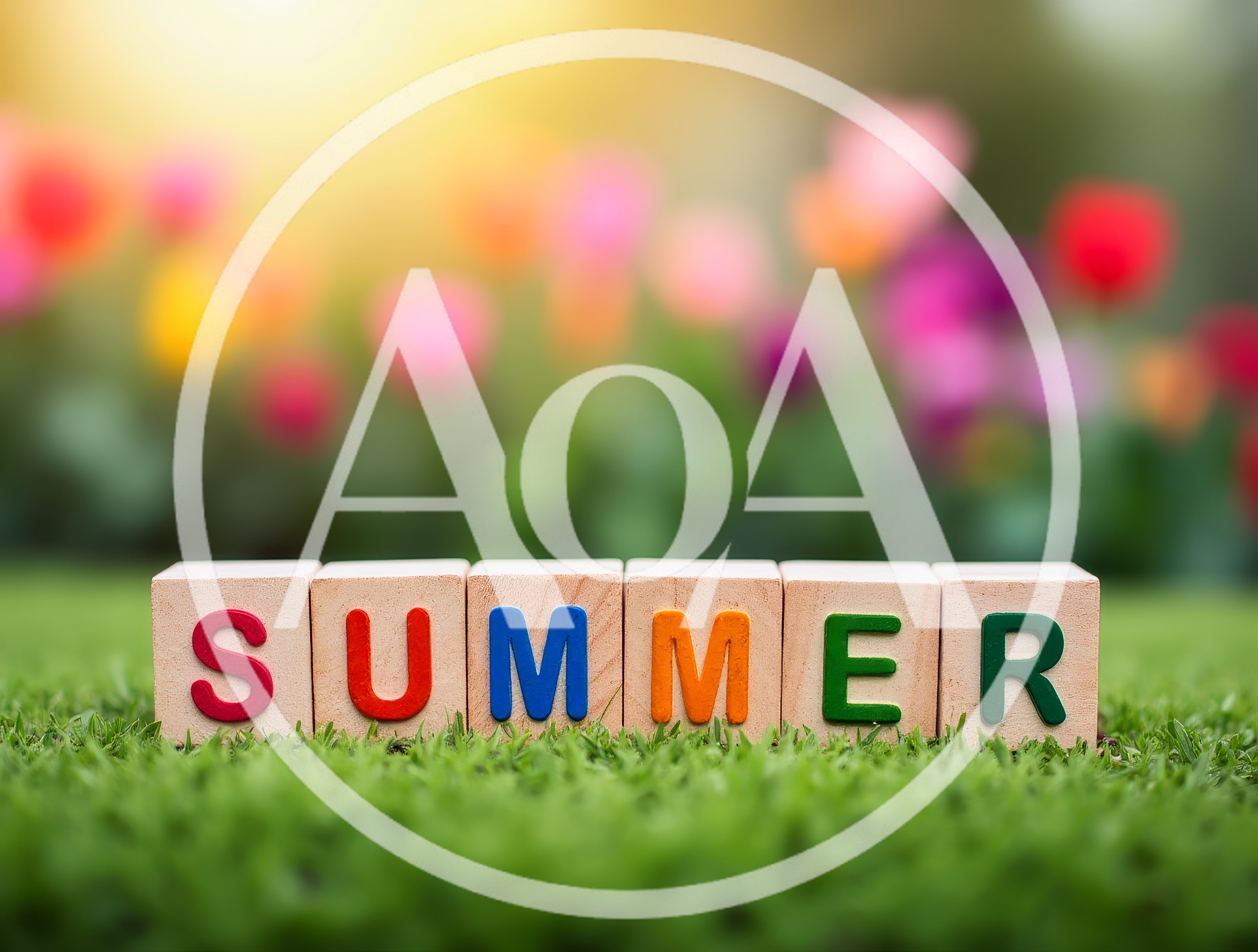 Wooden Blocks Spelling Summer On Green Grass
