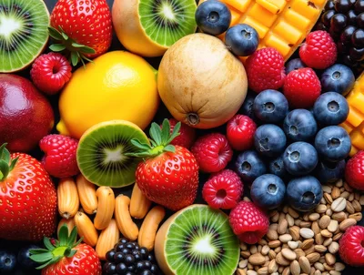 Assorted Fresh Fruits and Nuts Flat Lay