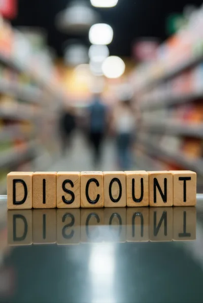 Wooden Blocks Spelling Discount on Supermarket Shelf