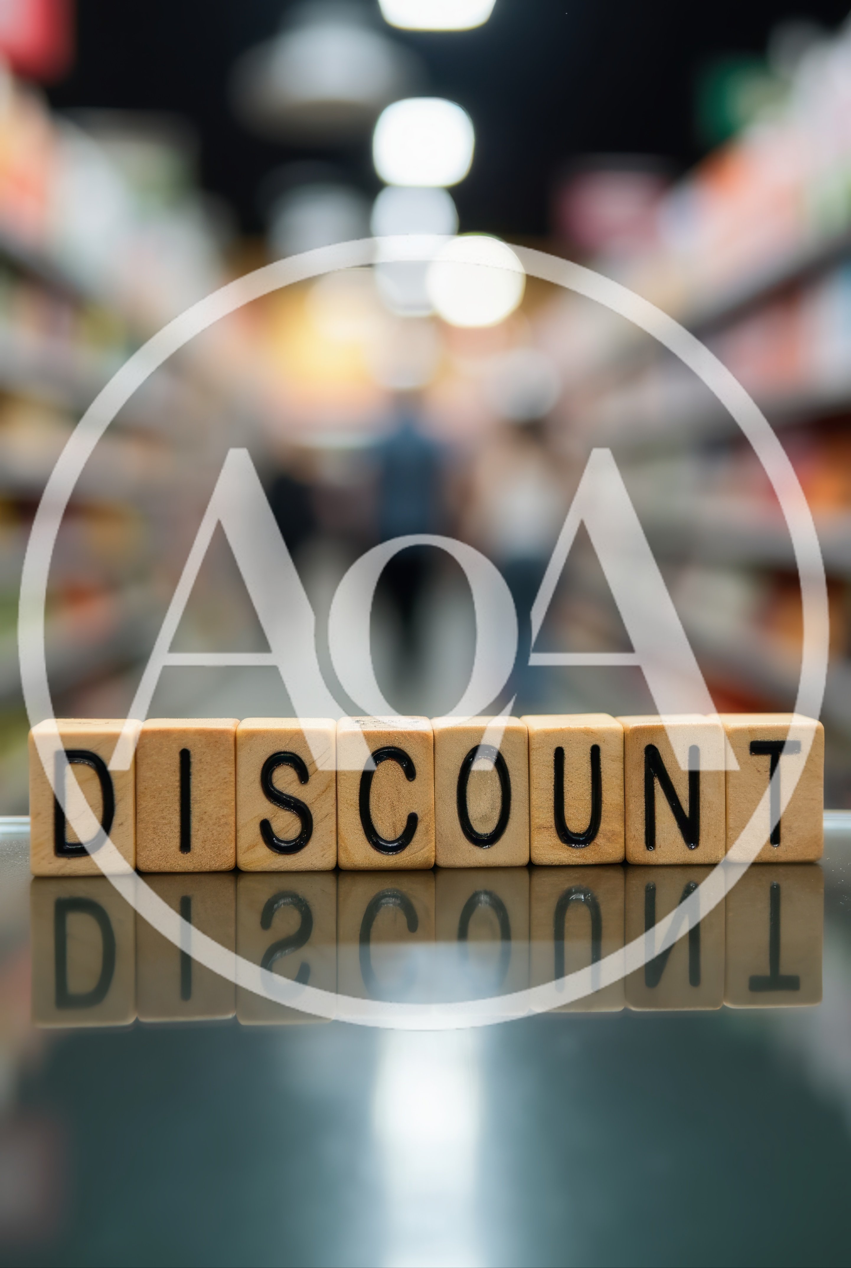 Wooden Blocks Spelling Discount on Supermarket Shelf