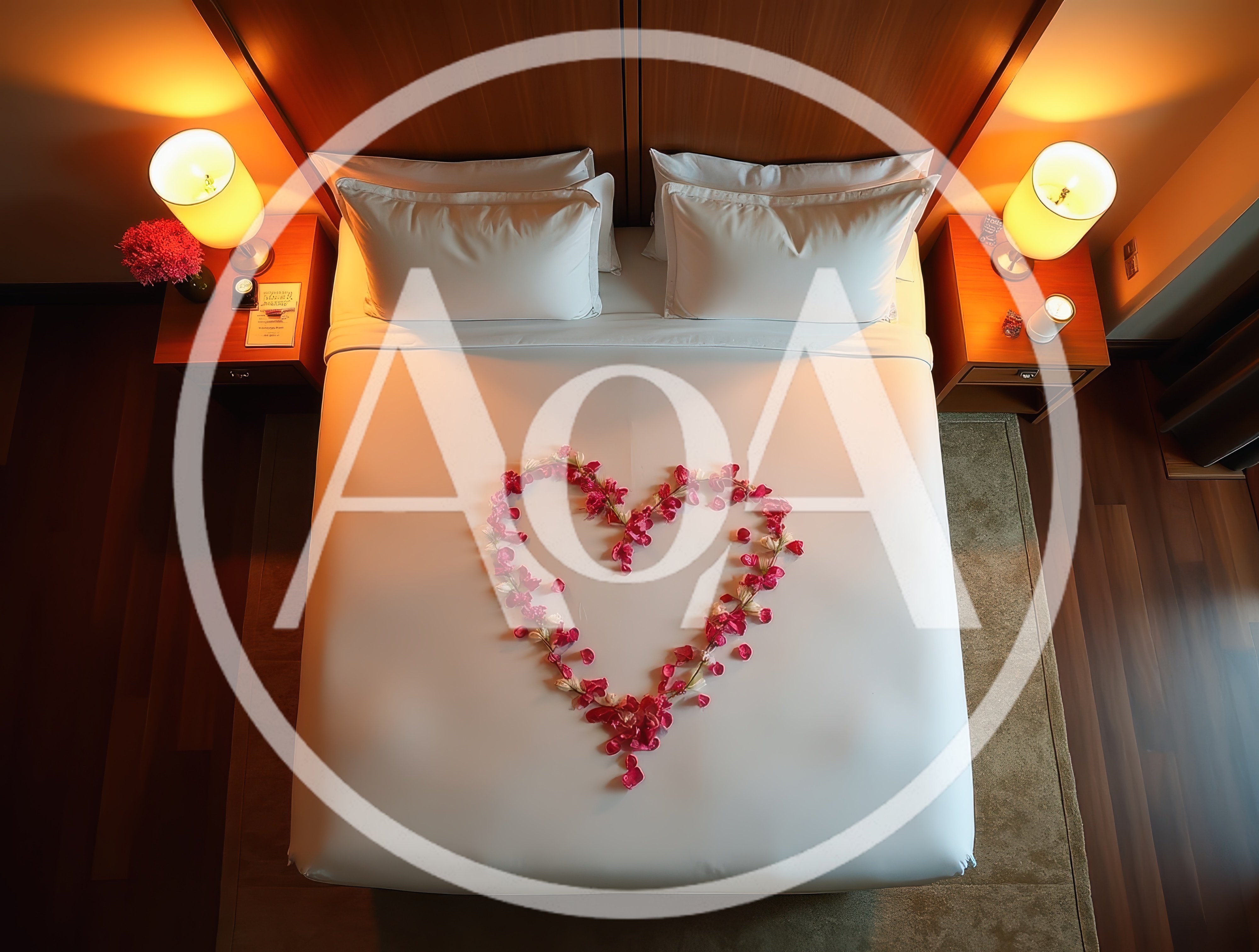 Romantic Hotel Bed Decorated With Rose Petal Heart