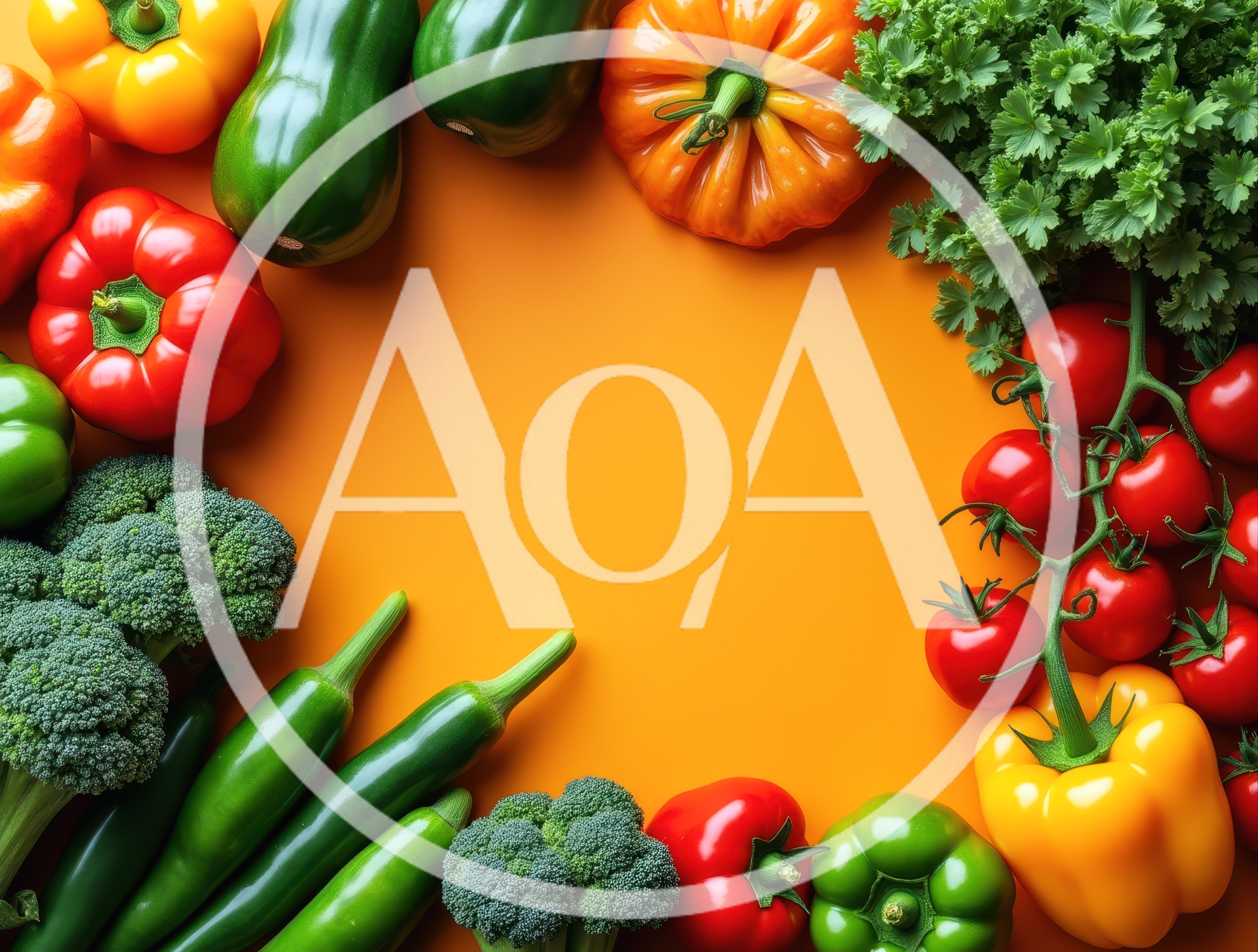 Fresh Assorted Vegetables Arranged On Orange Background
