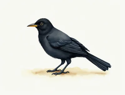 Detailed Illustration Of A Blackbird Standing On Ground