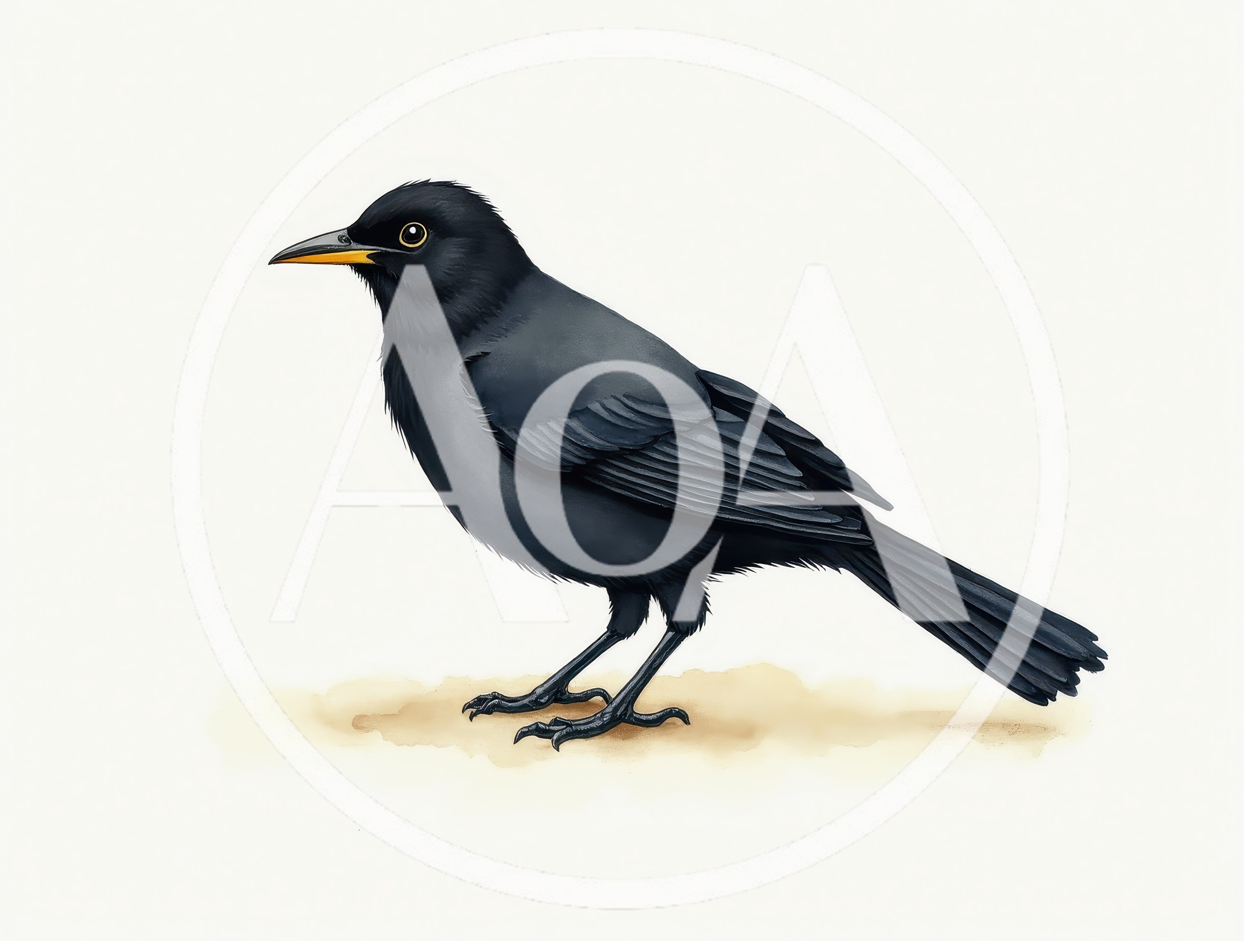 Detailed Illustration Of A Blackbird Standing On Ground