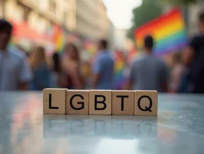 Wooden Blocks Spelling LGBTQ On A Reflective Surface