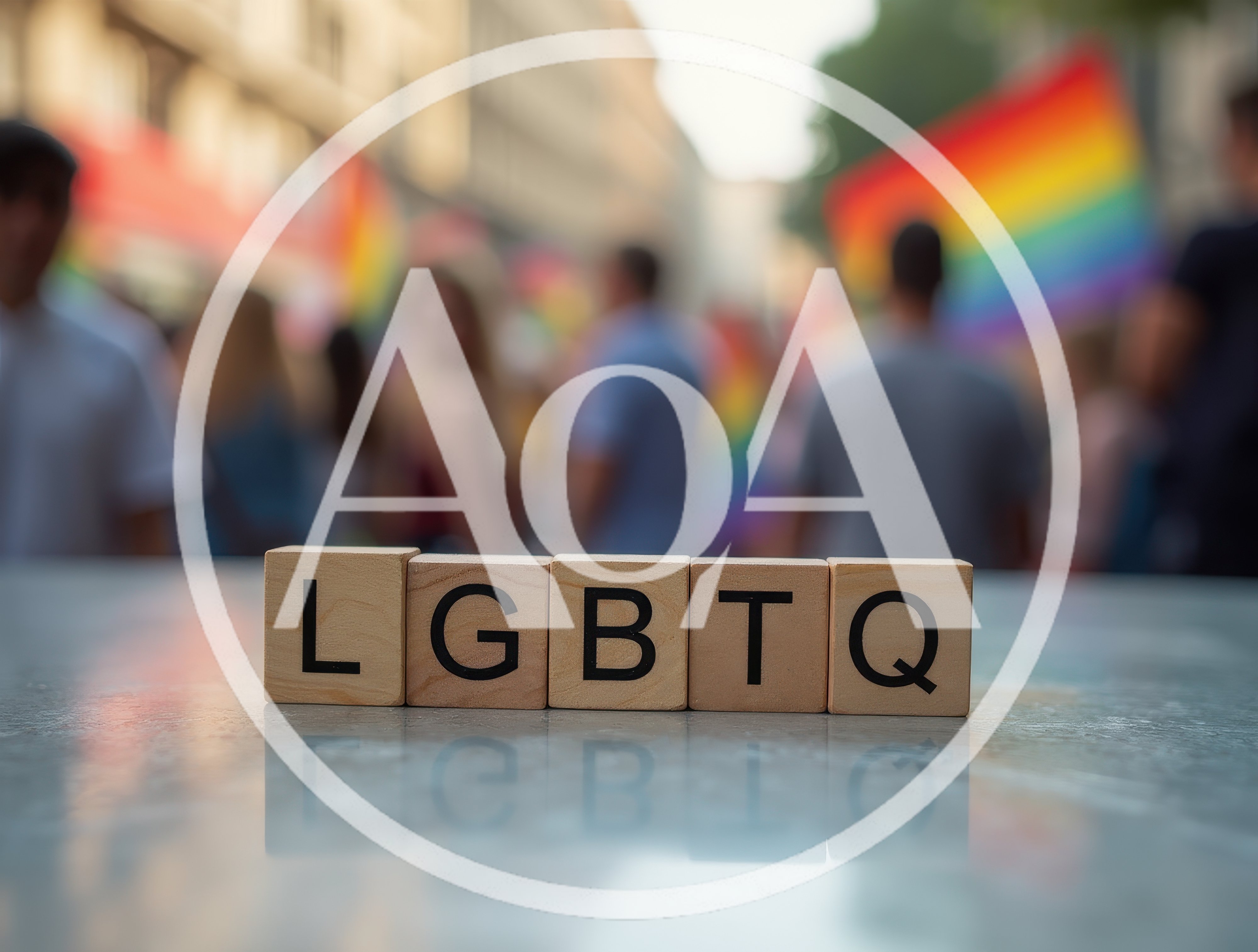Wooden Blocks Spelling LGBTQ On A Reflective Surface
