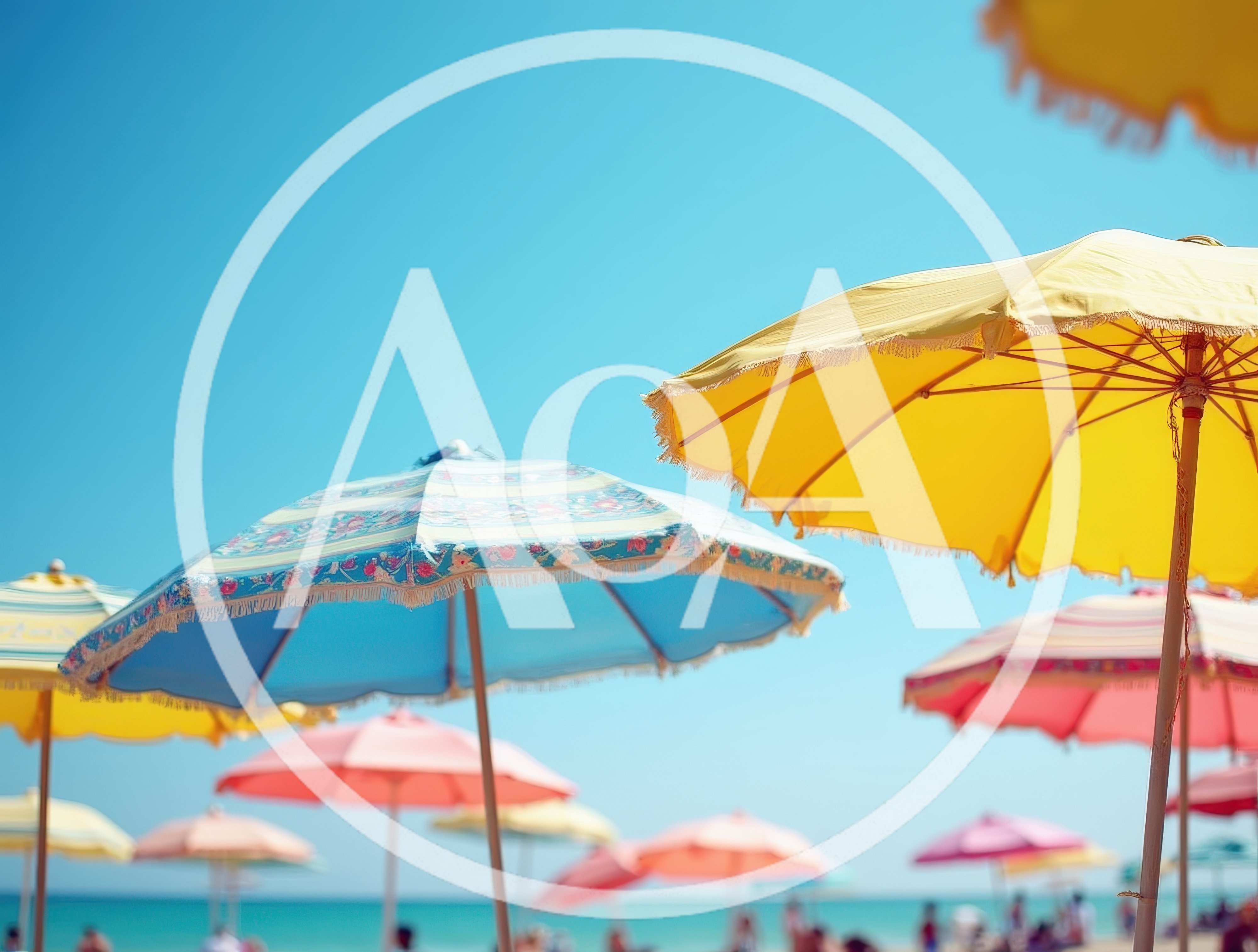 Colorful Beach Umbrellas Under A Clear Blue Sky