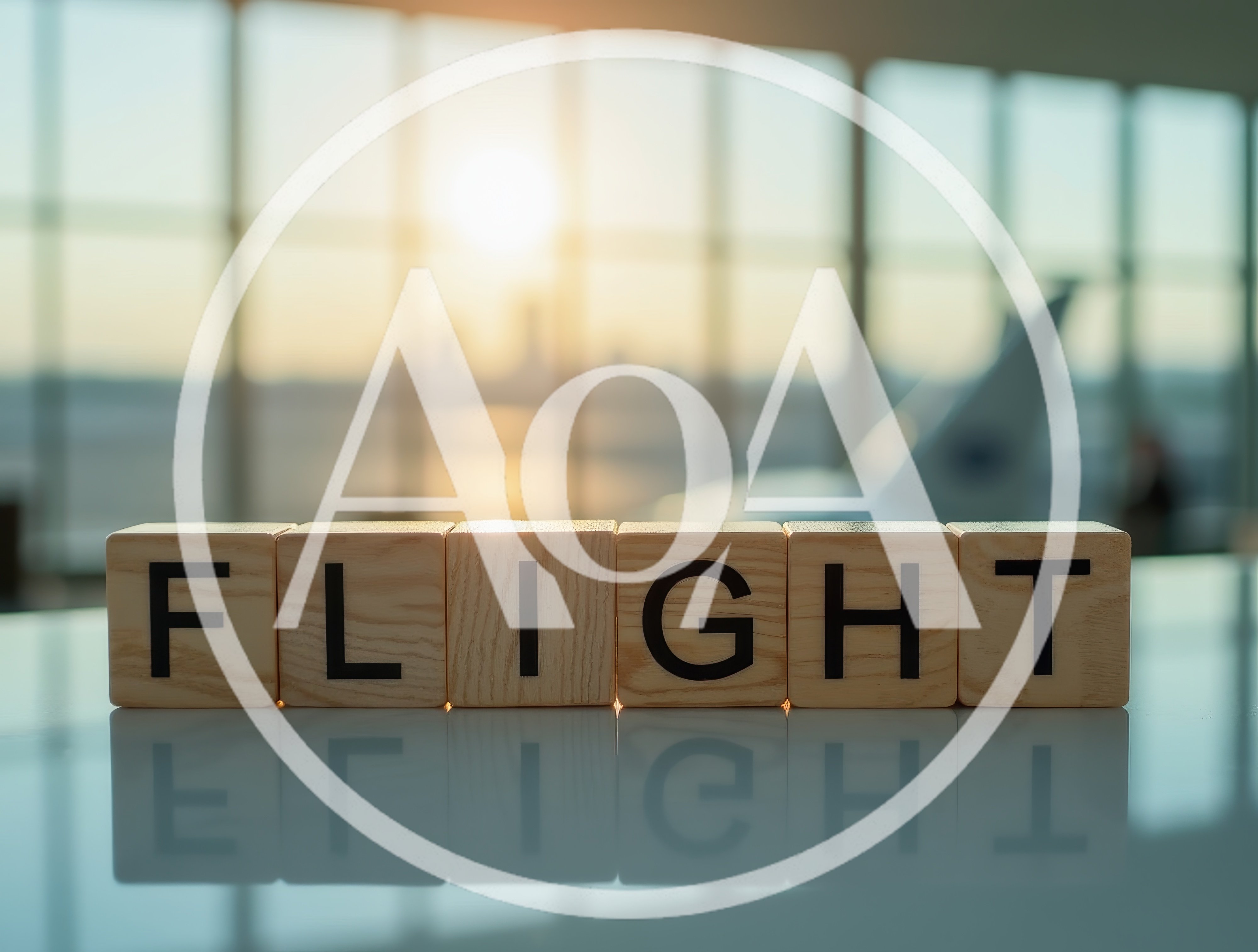 Wooden Blocks Spelling Flight In Airport Terminal