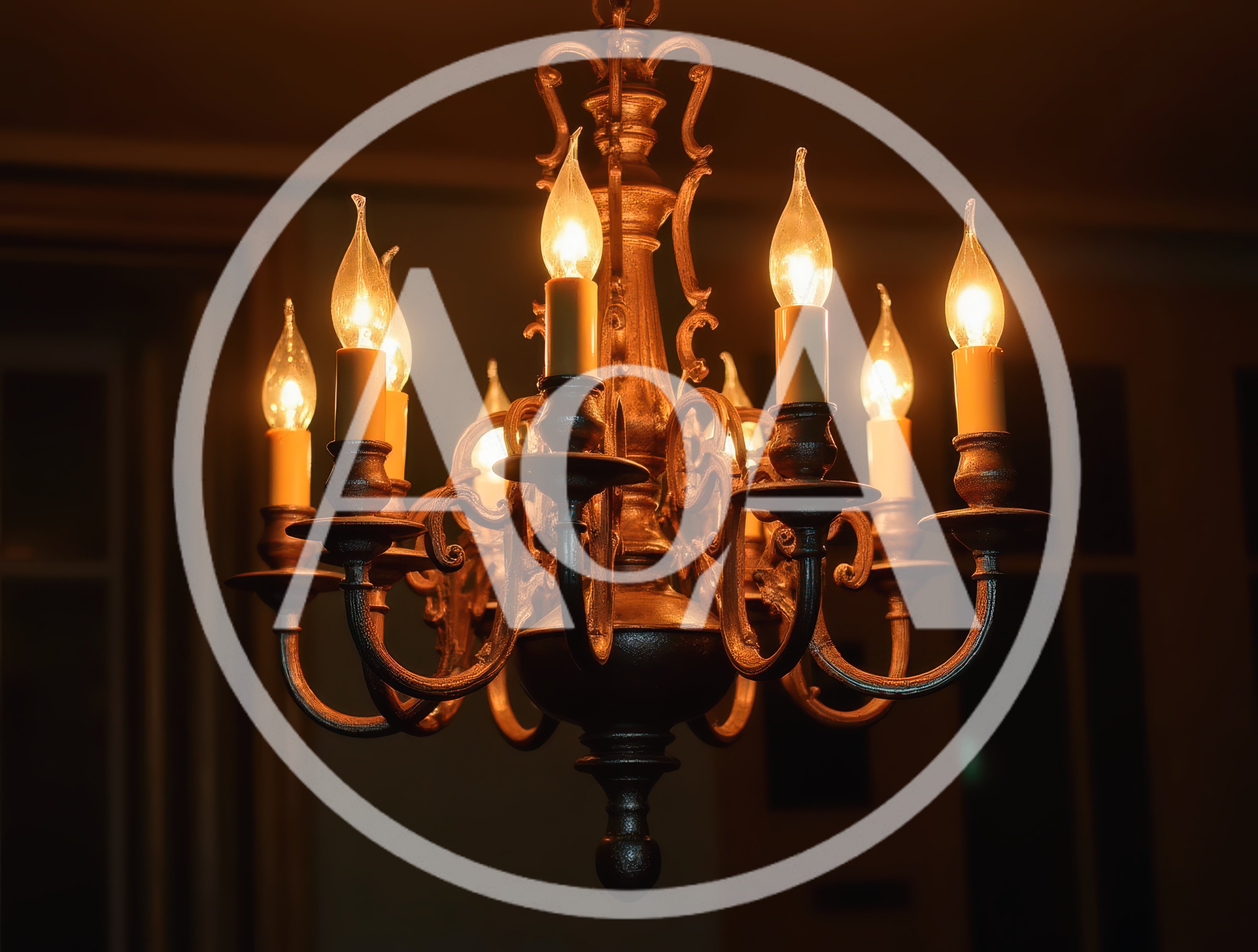 Vintage Bronze Chandelier With Glowing Candle Bulbs