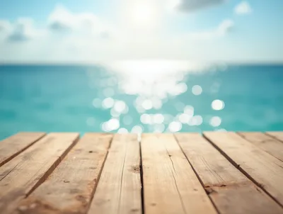 Wooden Pier Overlooking A Sunny Tropical Ocean