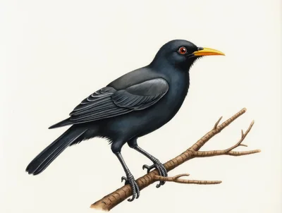 Scientific Illustration Of A Blackbird Perched On A Branch