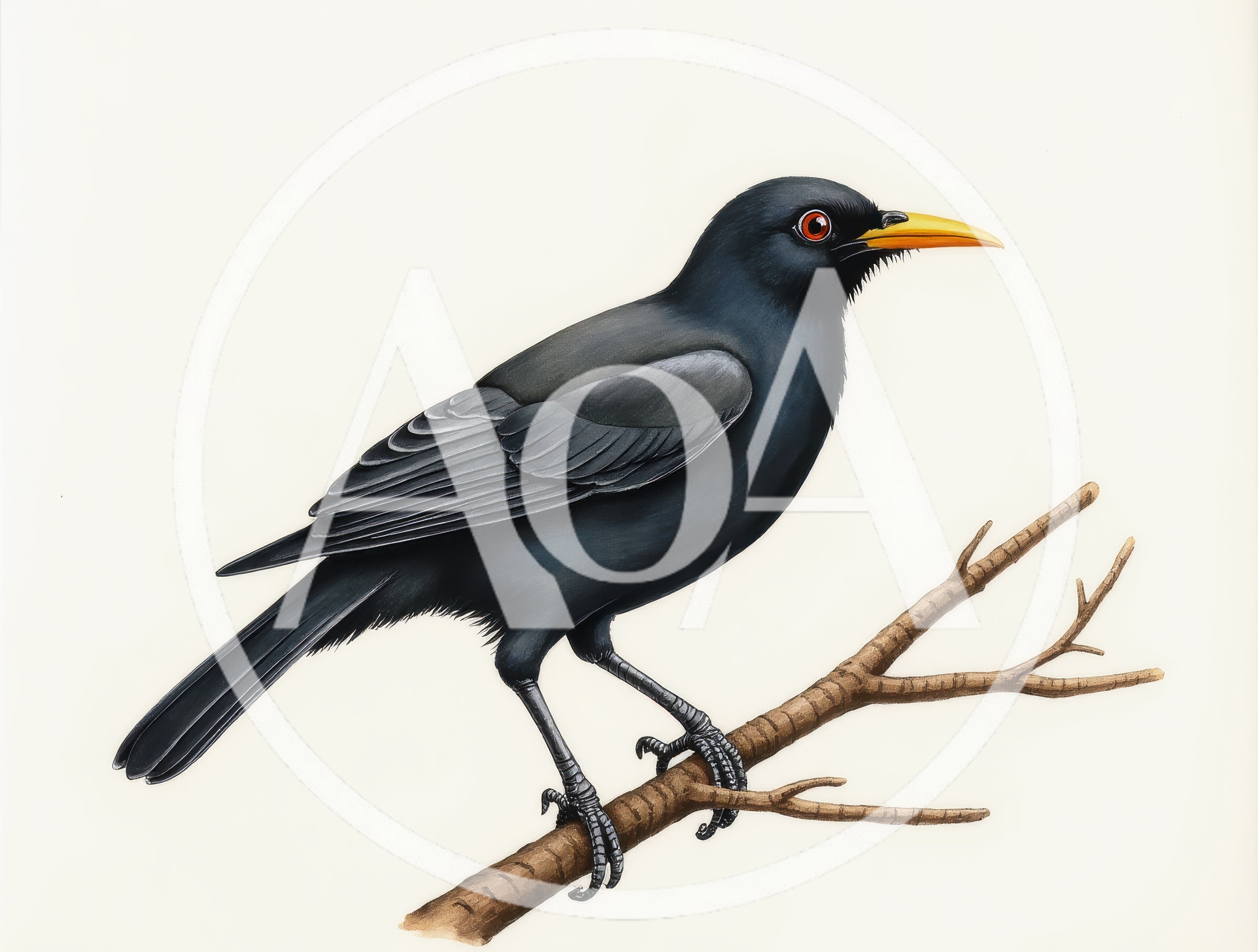 Scientific Illustration Of A Blackbird Perched On A Branch