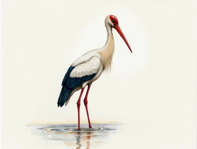 Yellow Billed Stork Standing In Shallow Water