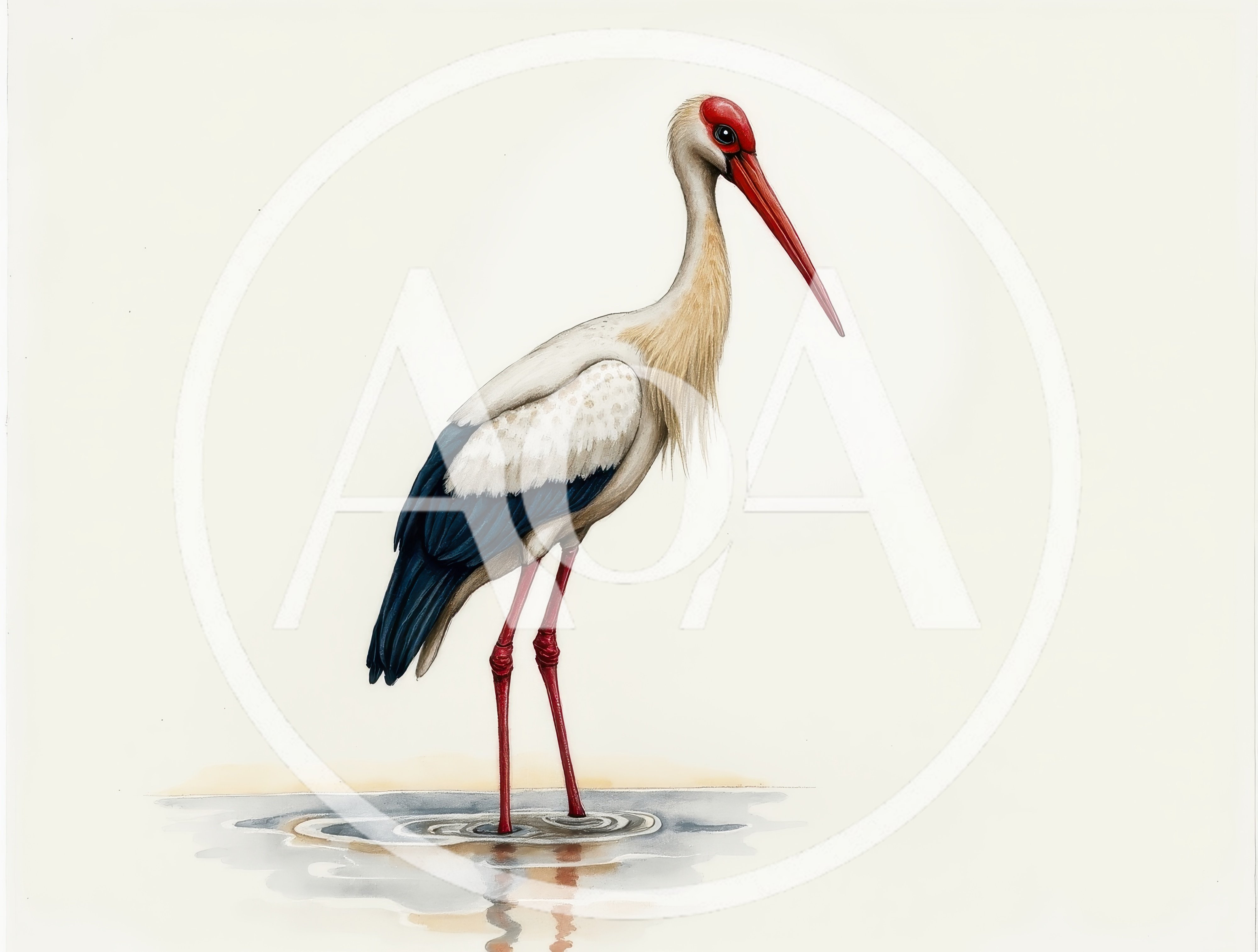 Yellow Billed Stork Standing In Shallow Water