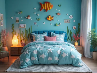 Cozy Children Bedroom With Underwater Theme Decor