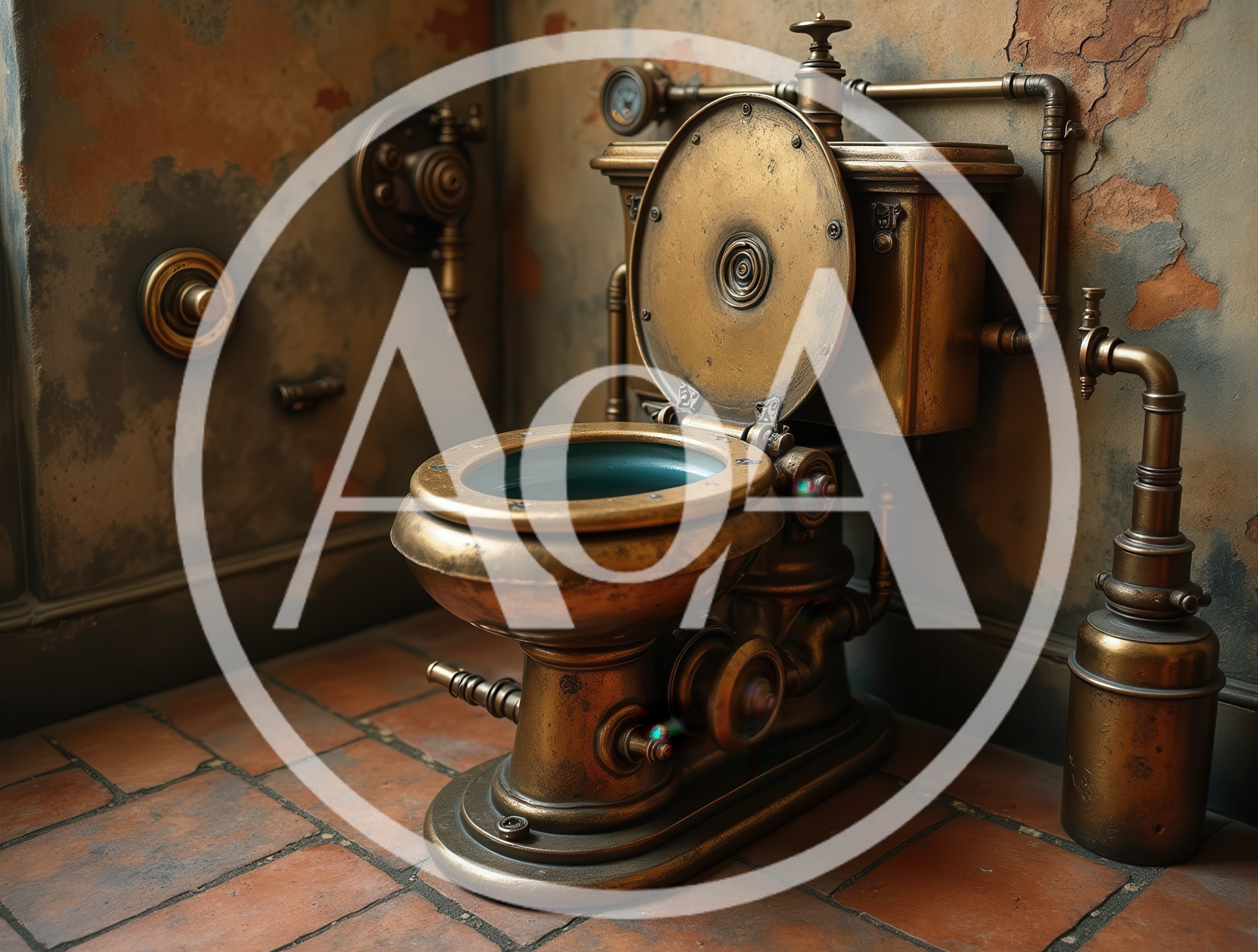 Steampunk Style Brass Toilet in Industrial Bathroom
