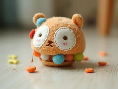 Cute Plush Bear Toy With Colorful Pom Poms
