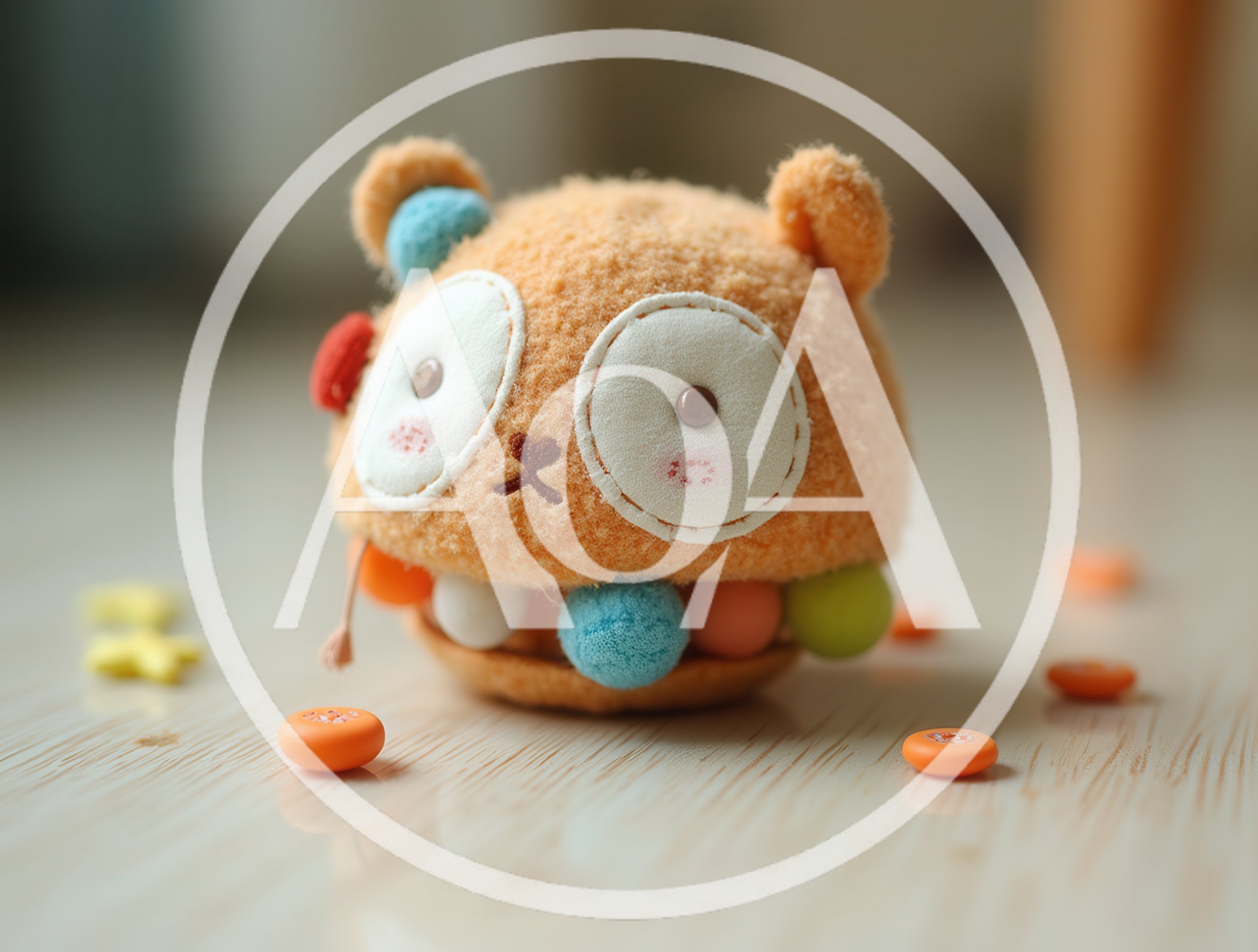 Cute Plush Bear Toy With Colorful Pom Poms