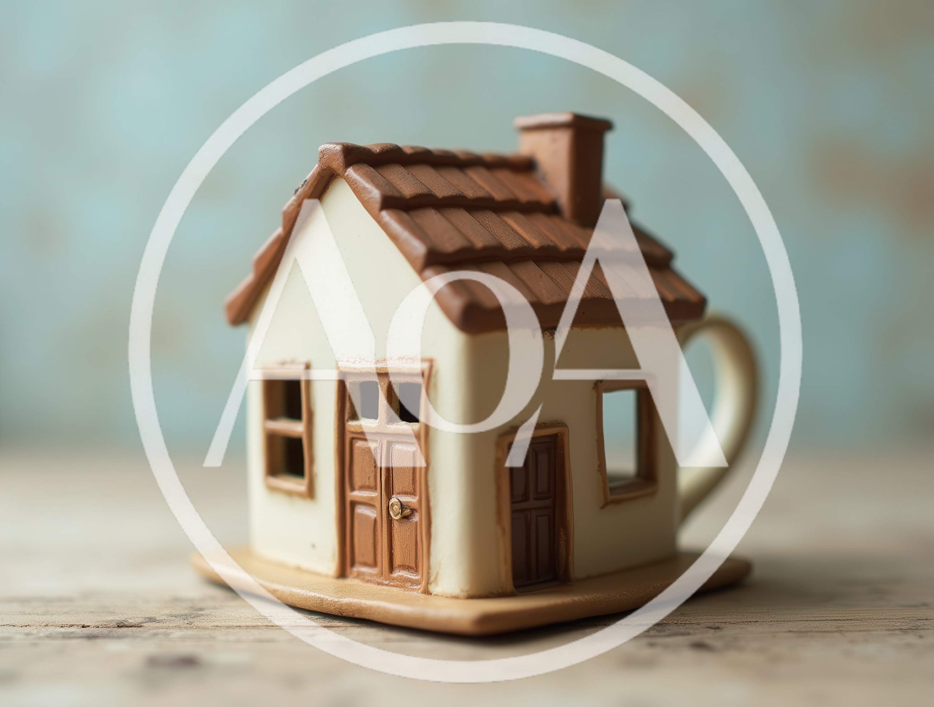 Ceramic House Shaped Mug On Wooden Surface