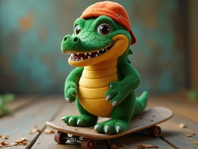 Cute Cartoon Crocodile Riding A Skateboard