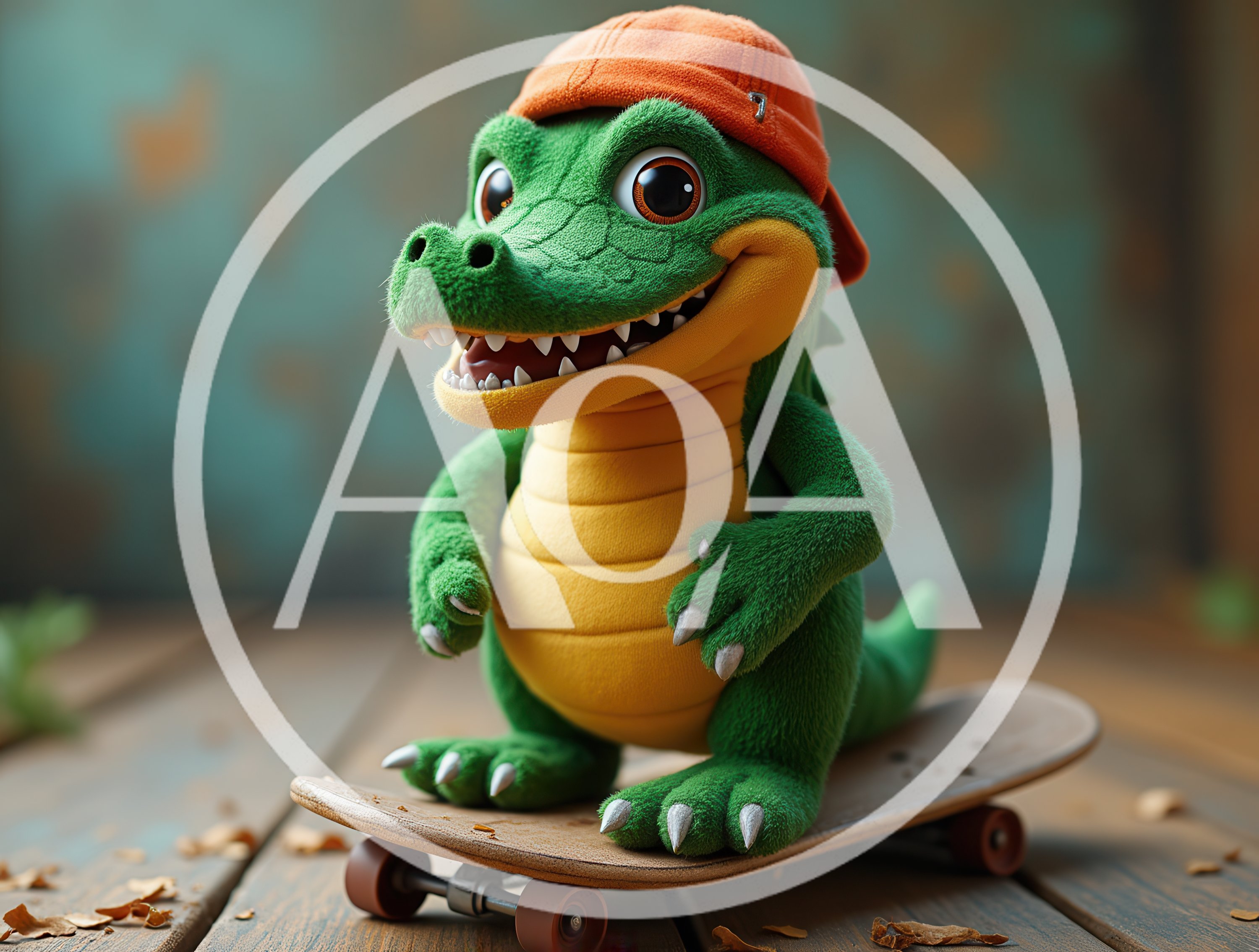 Cute Cartoon Crocodile Riding A Skateboard