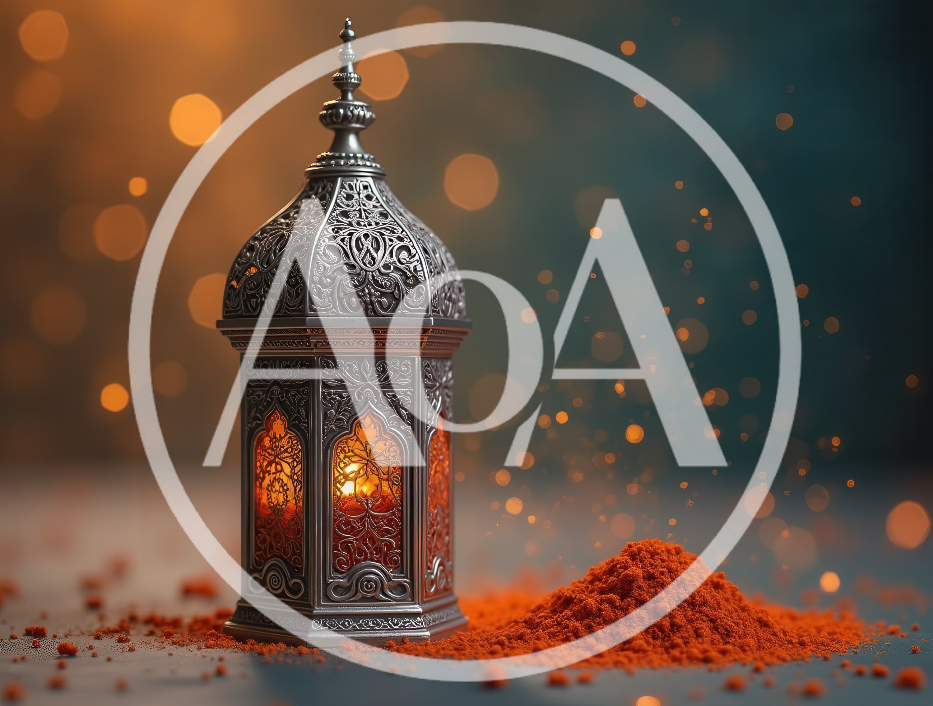 Ornate Metal Lantern With Pile Of Red Spice