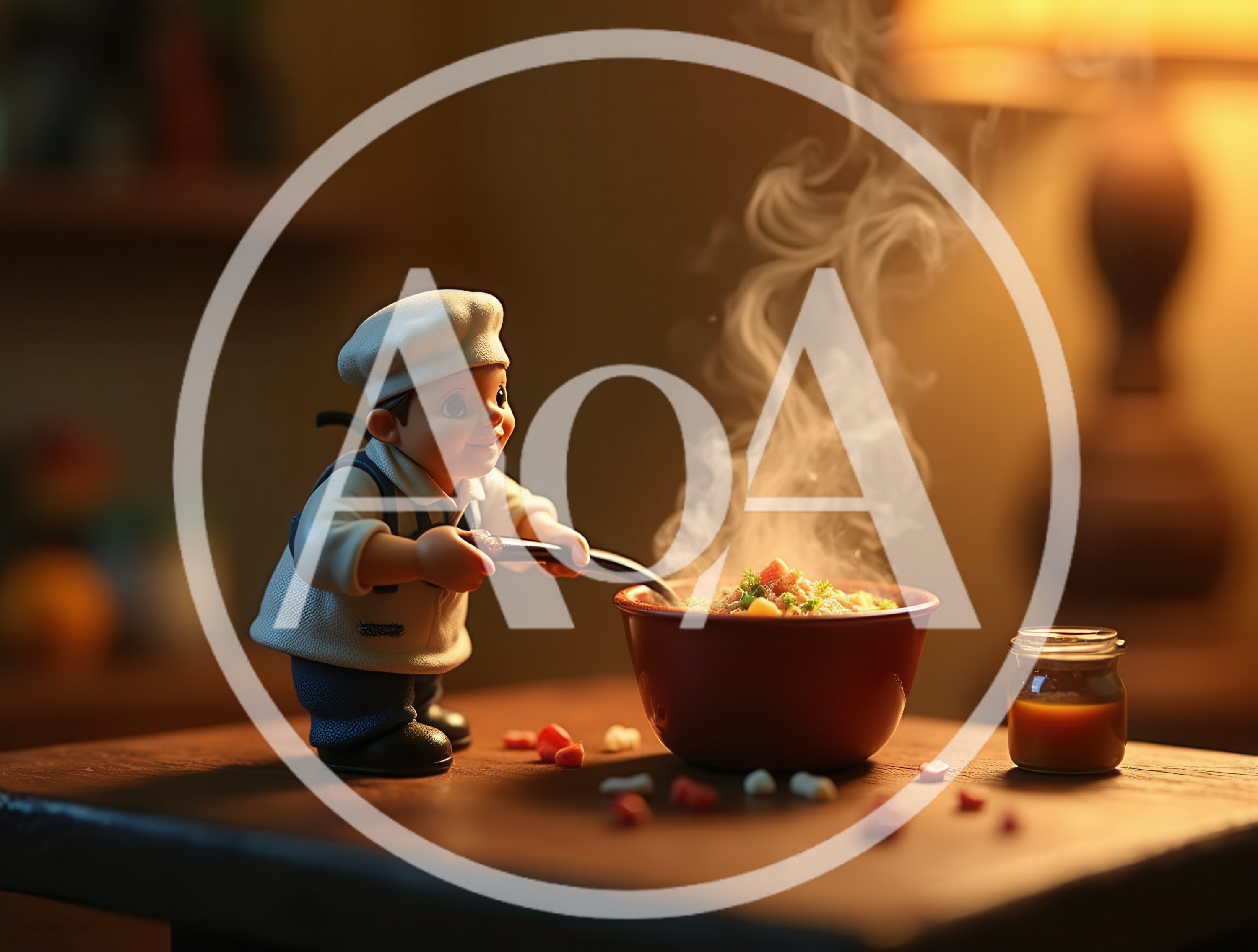 Miniature Chef Figurine Cooking Steaming Bowl Of Food
