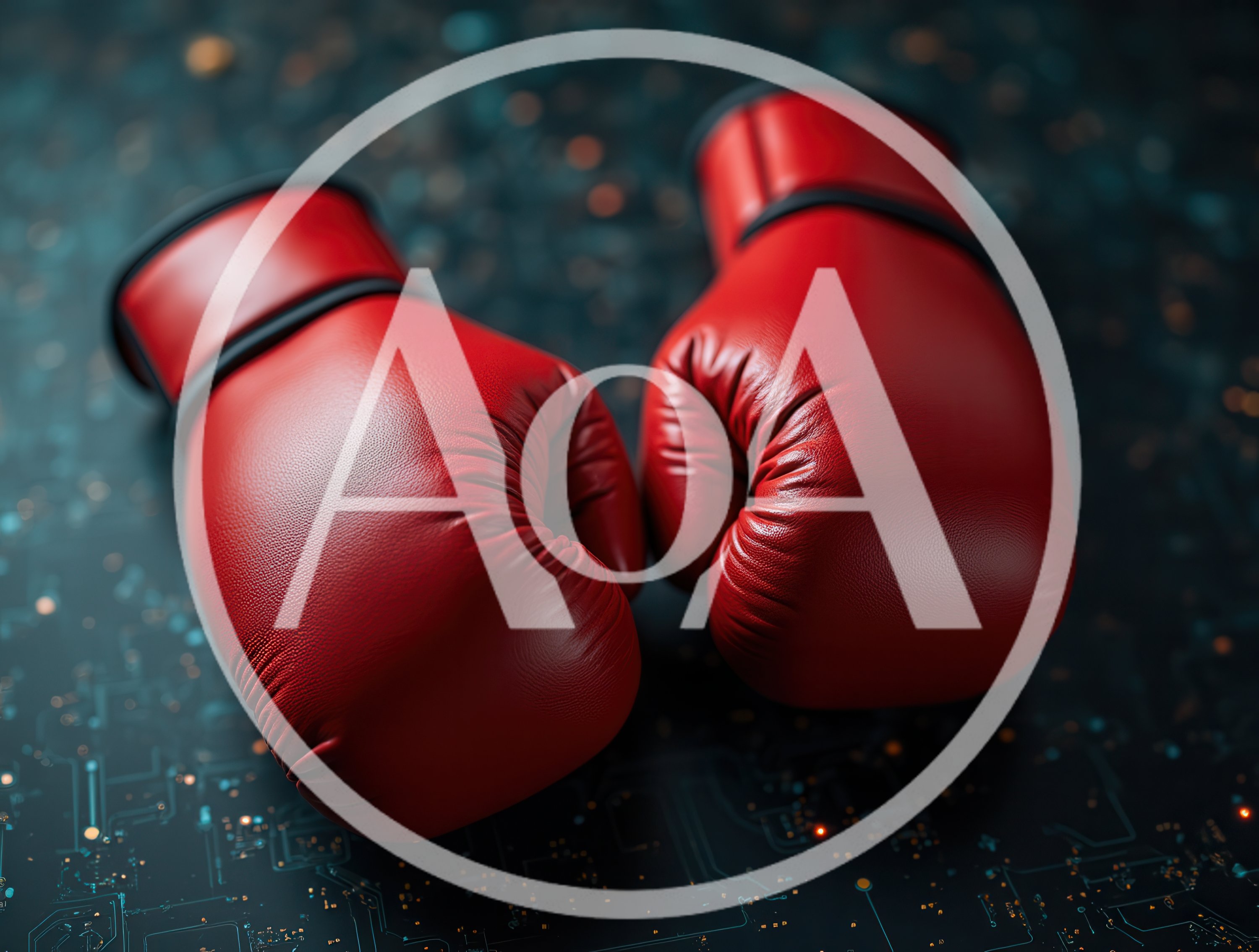 Pair Of Red Boxing Gloves On Digital Circuit Board