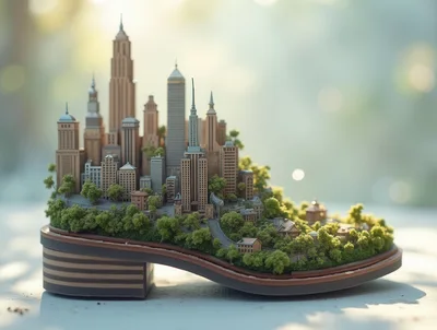 Miniature Cityscape Built Inside A Leather Shoe